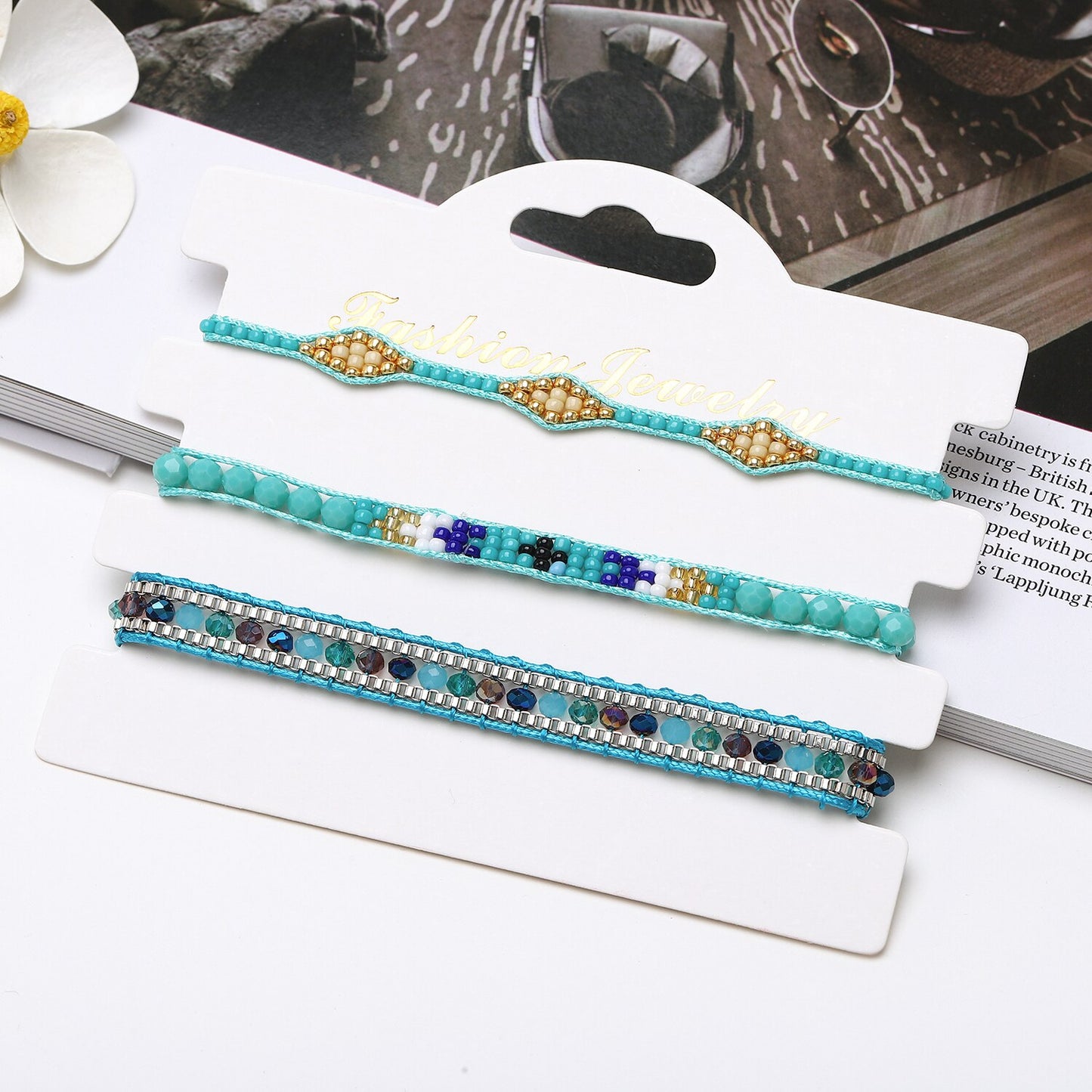 3pcs/lot Bohemia Woman Men Handmade Weave Adjustable Rope Chain Crystal Charms Bracelets Wrap Bracelet Bangle Wristband Jewelry