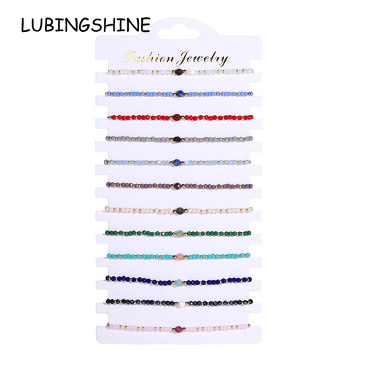 Boho 12Pcs/Lot  Seed Beads Natural Stone Charms Bracelets Adjustable String Wish Bracelets Jewelry Gifts for Girls Wholesale
