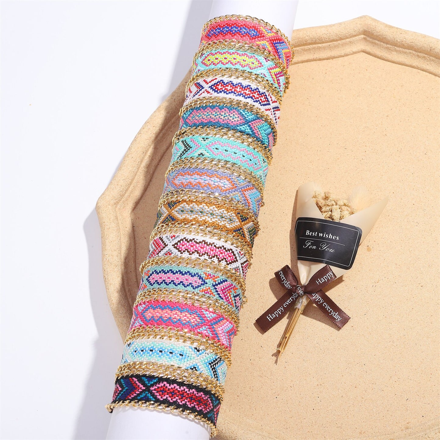 12pcs Women Braided Rope Bracelet Completely Embroidery Bracelet Fashion Wide Cuff Waterproof Anklets Jewelry