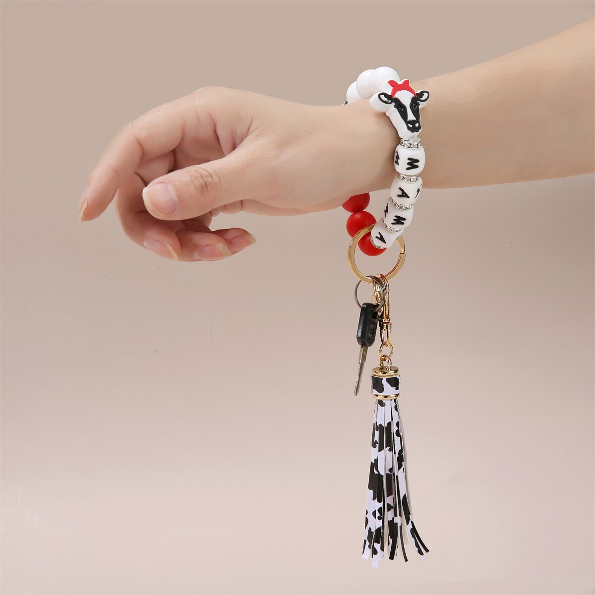 Silicone Bead Keychain Bracelet for Car Keys Women Leopard Keyring Bangle Wristlet Cuff Jewelry Gift