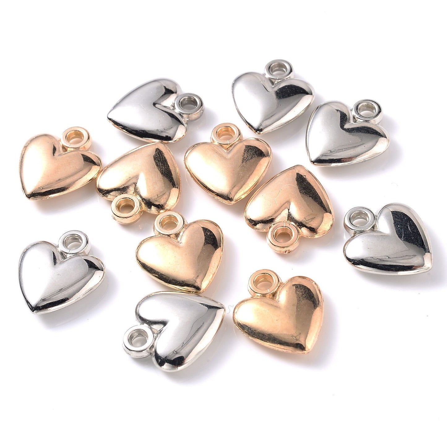 50pcs/lot Plated Gold/silver Color Metal Heart Pendants for DIY Making Earrings Necklaces Jewelry DIY Accessories