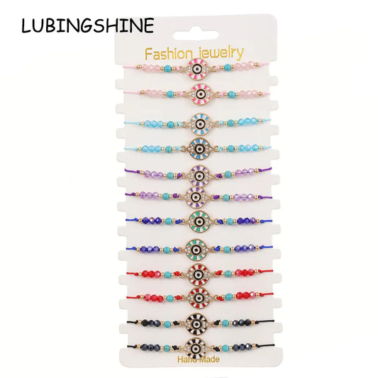 12pcs Evil Eye Color Oil Painting Bracelets for Women Girls Braided Red Rope Lucky Bracelets Fashion Friendship Jewelry