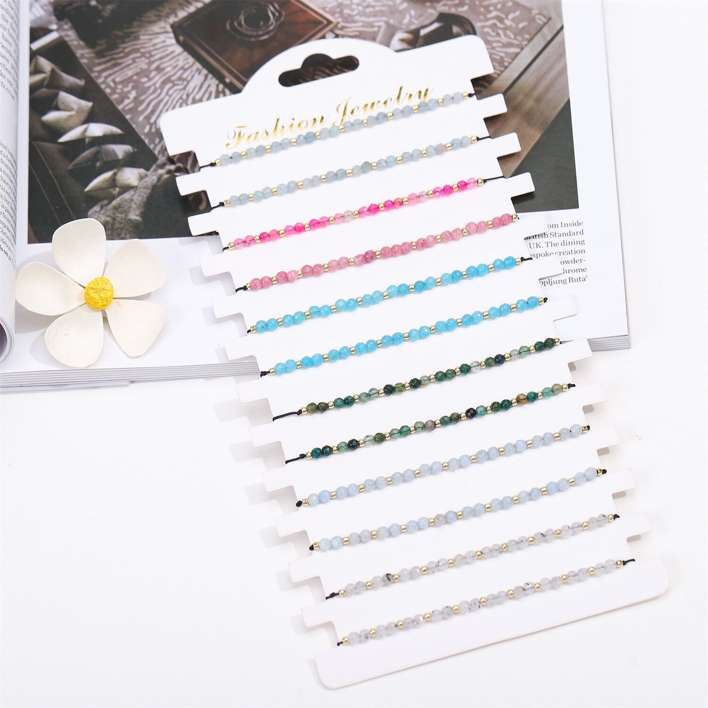 12pcs/lot Colorful Crystal Beads Charms Bracelets for Women Men Adjustable Charms Rope Chain Anklets Girl Jewelry