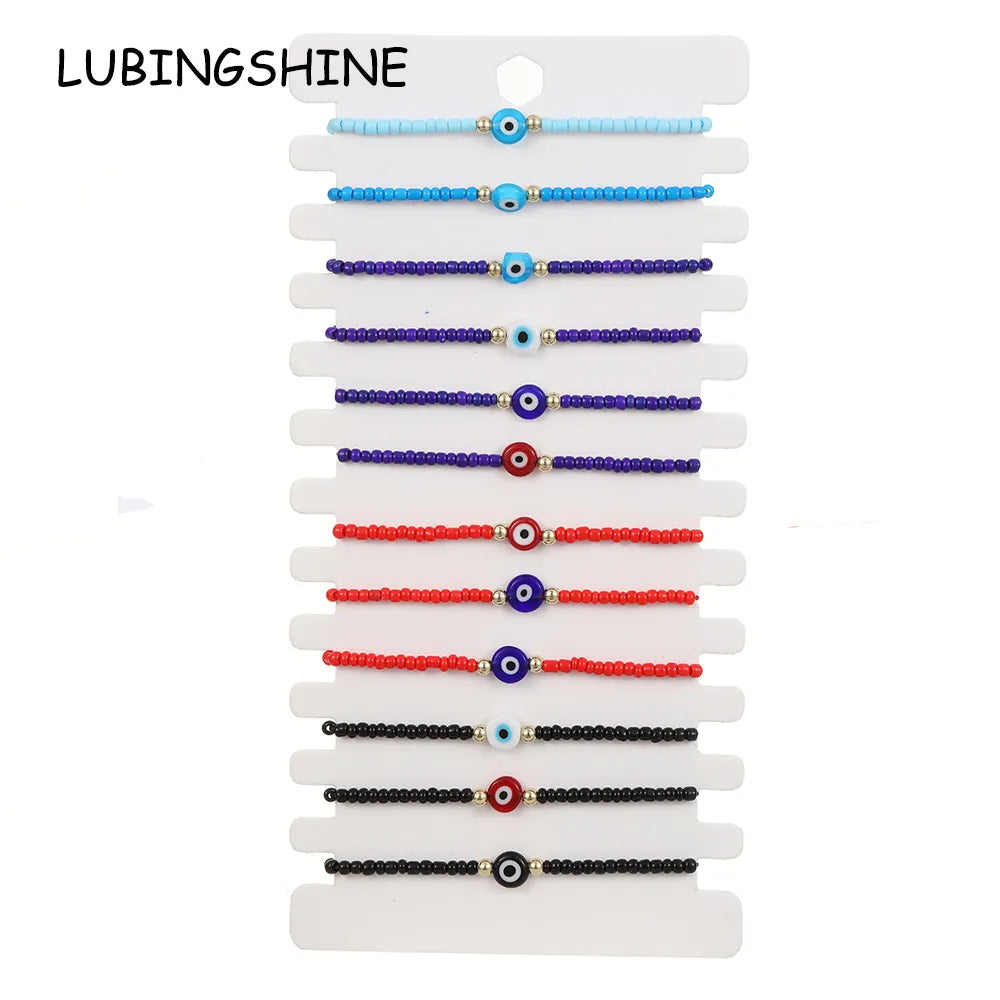 12pcs Evil Eye Acrylic Beads Bracelet Fashion Small Fresh Handmade Adjustable Party Jewelry Accessories for Female