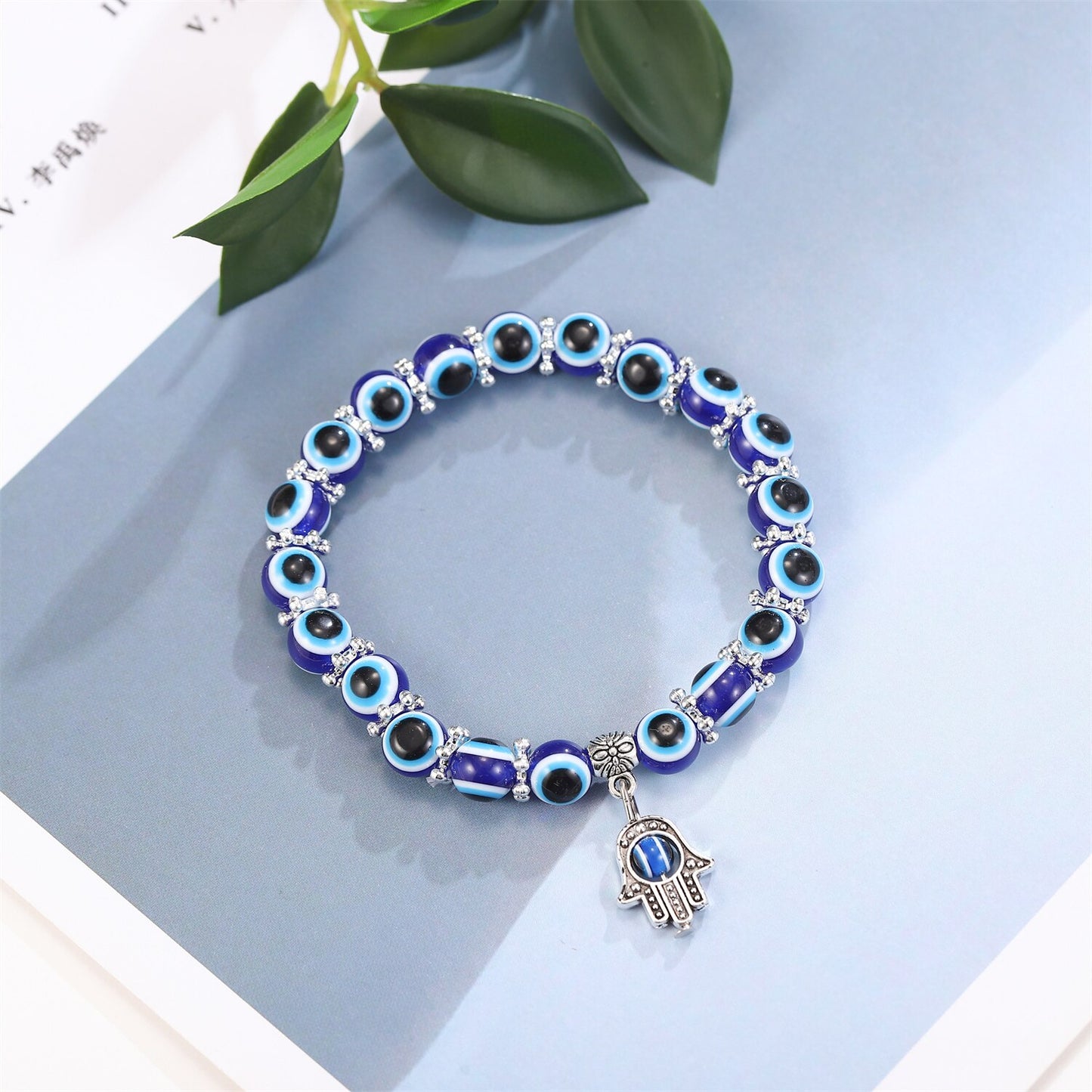 Turkish Blue Eyes Bracelet Fatima Palm Evil Eye Beaded Bracelets for Men Women Amulet Jewelry