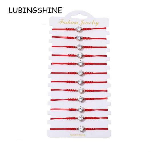 12Pcs Shiny Zircon Crystal Bracelets for Women Red String Good Luck Blessing Adjustable Charm Bracelet Jewelry Gift Wholesale