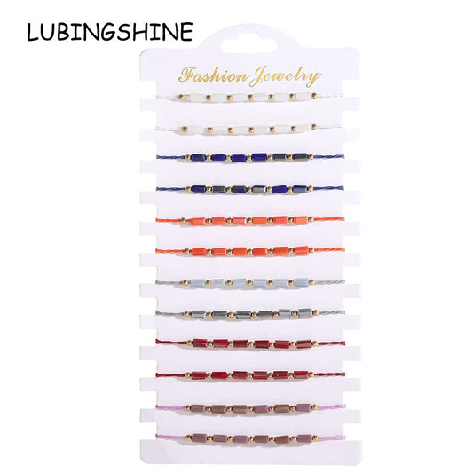 12pcs/lot Boho Pillar Crystal Pendant Charms Braided Bracelet for Women Men Child Adjustable Rope Chain Anklet Jewelry