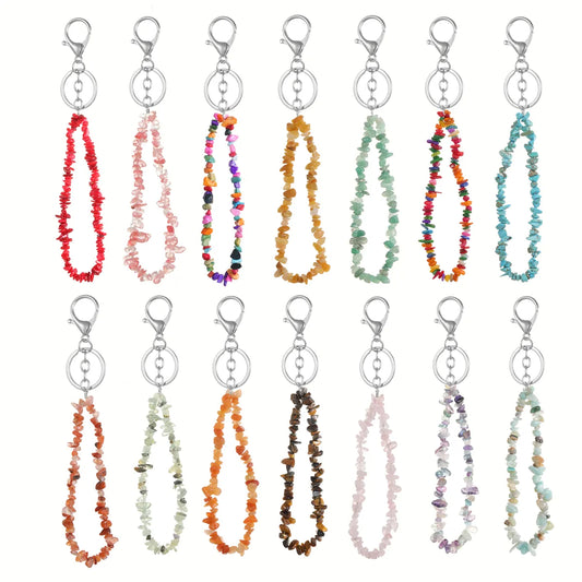 Natural Stone Mobile Phone Chain for Men Women Gravel Amethyst Quartz Stone Keychain Anti-lost Lanyard Bag Charm