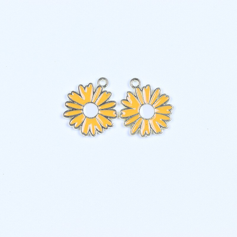 2pcs/lot Metal Drip Oil Sunflower Daisy Plant Pendants for DIY Making Earrings Necklaces Jewelry DIY Accessories Wholesale