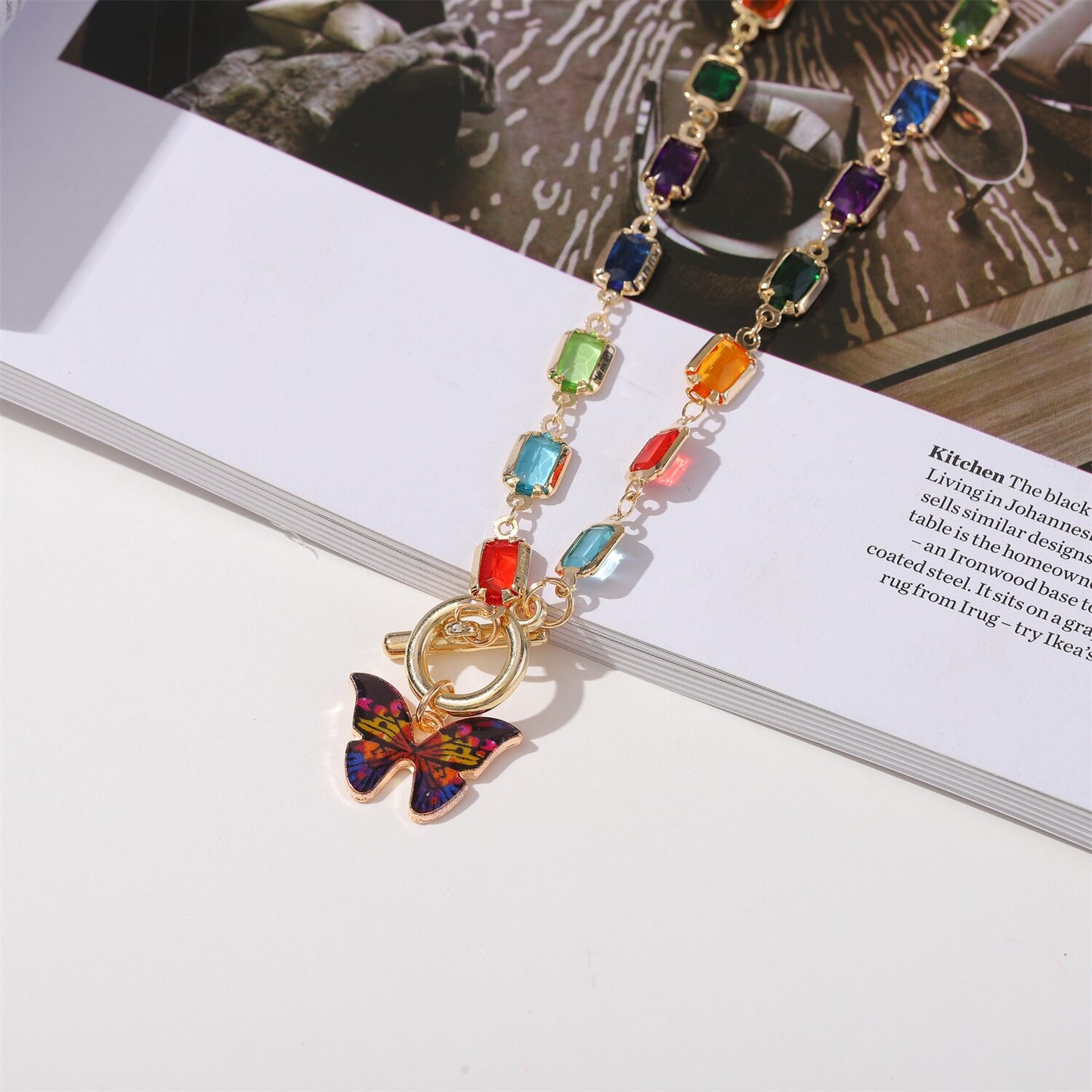 2023 Crystal Glass Chain Butterfly Pendant Necklaces for Women Grils Luxury Color CZ Chokers Jewelry Gifts