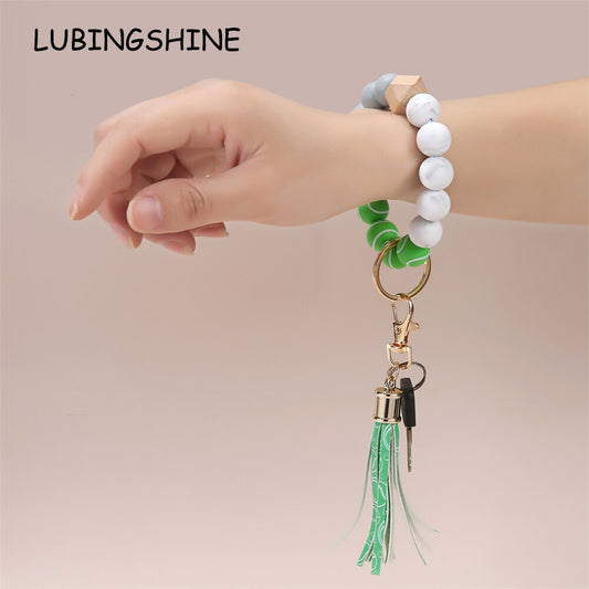 Fashion Silicone Key Ring Bracelets Wristlet Keychain Car Beaded Key Ring Bangle Chains for Women