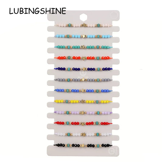 12pcs/lot Star Charms Braided Bracelet for Women Child Crystal Bead Adjustable Rope Chain Yoga Anklet Bohemian Jewelry