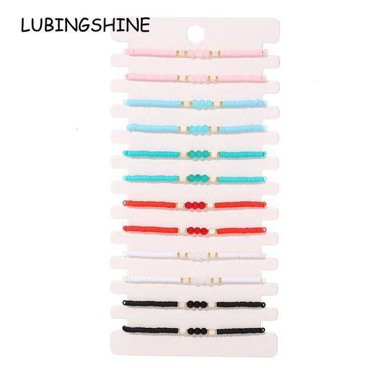 12pcs/lot Polymer Clay Stackable Charms Bracelets Boho Crystal Glass Beads Bracelet Anklet for Women Wholesale Jewelry