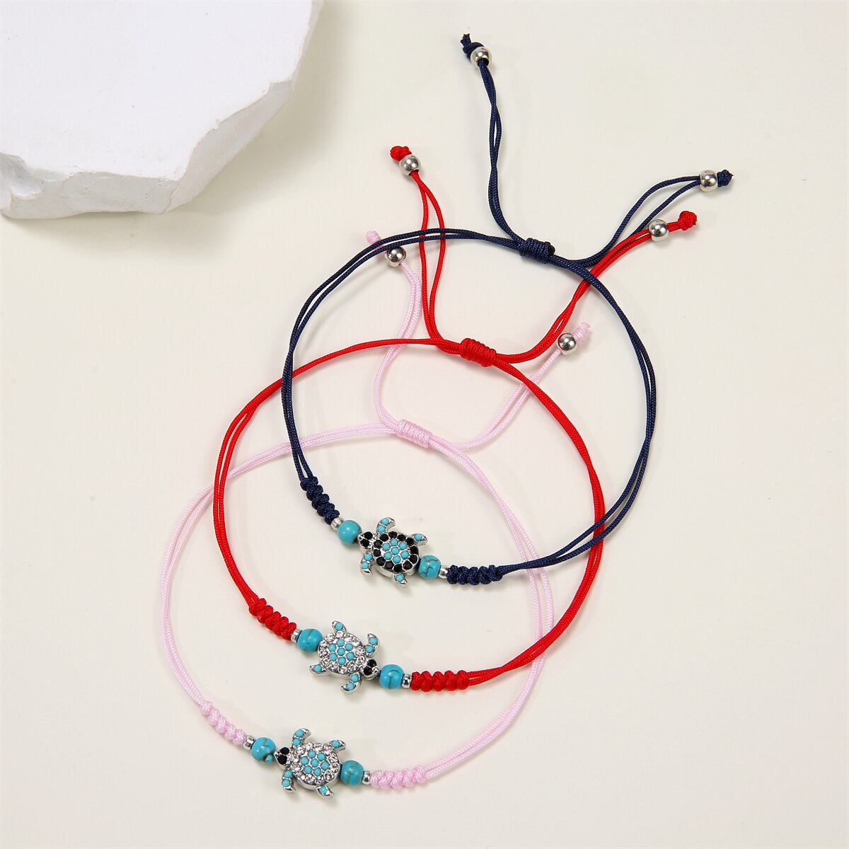 Boho 12pcs/lot Ocean Turtle Charms Bracelets Handmade Adjustable Rope Chain Yoga Wristband for Women Holiday Jewelry