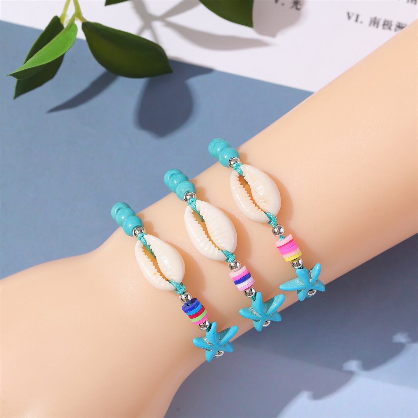 12pcs/lot Green Natural Stone Beads Bracelet for women Men Yoga Jewelry Starfish Shell Bracelet Accessories Wholesale