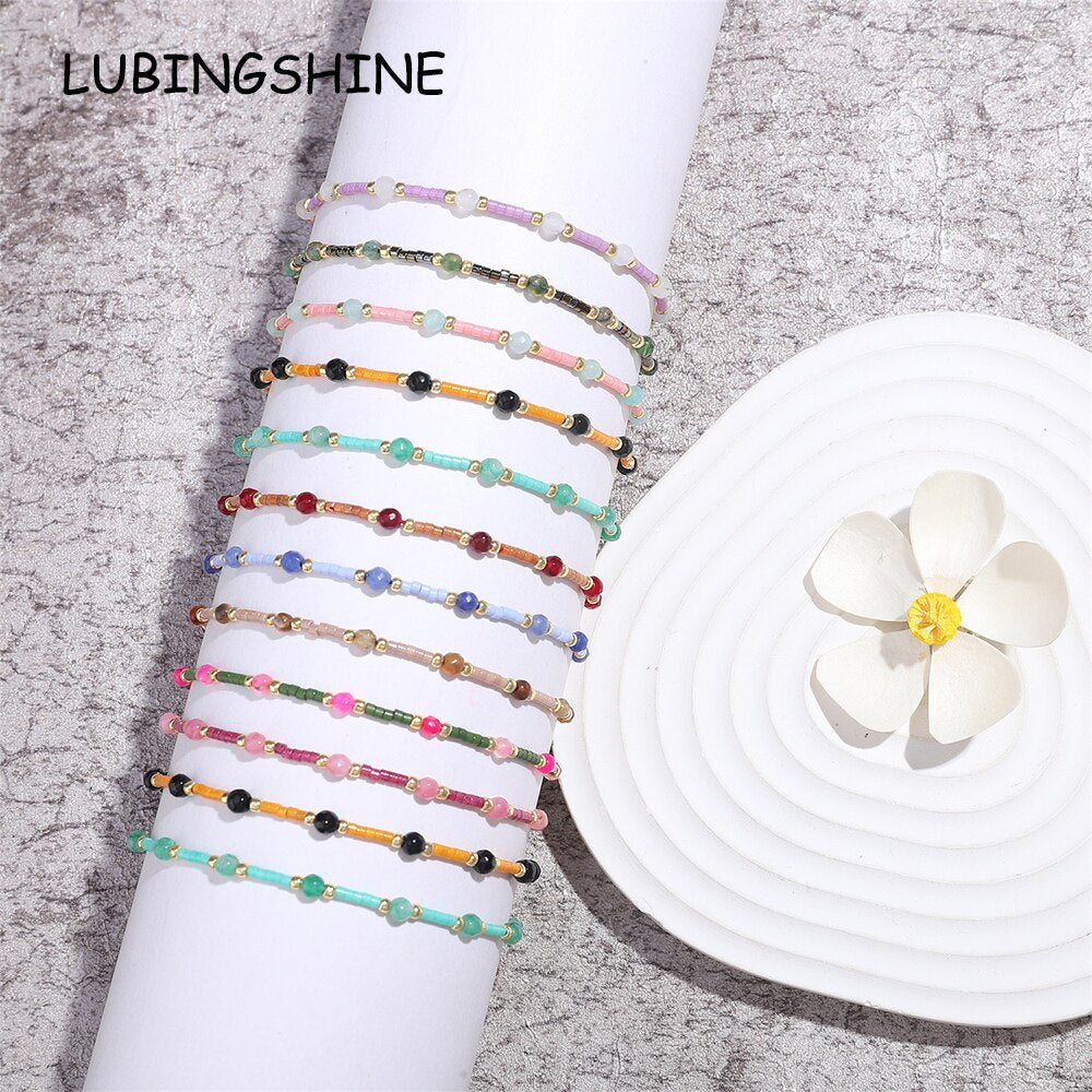 12pcs/lot Natural Stone Crystal Beads Bracelets Women Adjustable Handmade Woven Chain Charms Braided Bracelet Jewelry Wholesale