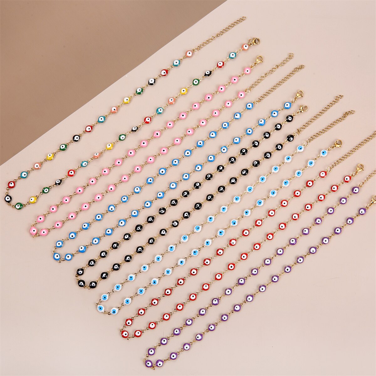 Simple Fashion Evil Eye Beads Chain Choker Necklace for Women Girls Gold Color Stainless Steel Necklace Jewelry Accessories