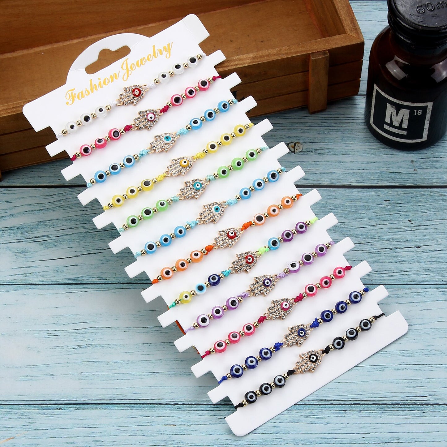 24pcs/lot Evil Eye Charms Bracelets Mexican Bracelets Fatima Hand Bracelets for Women Girls Boys Wholesale Free Shipping