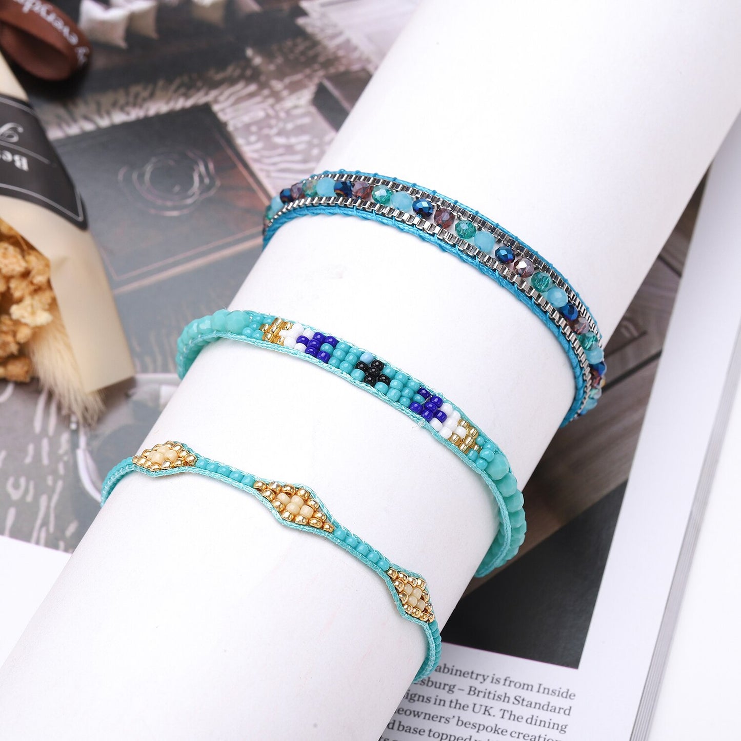 3pcs/lot Bohemia Woman Men Handmade Weave Adjustable Rope Chain Crystal Charms Bracelets Wrap Bracelet Bangle Wristband Jewelry