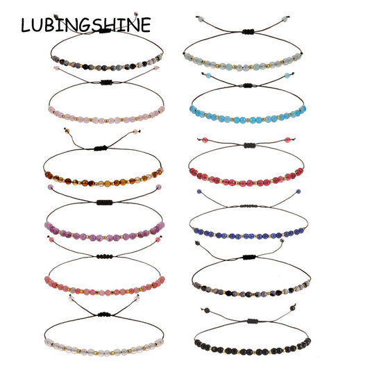 Faceted Crystal Beads Natural Stone Harms Bracelet Women Men Boho Adjustable Hand Braided Chain Healing Yoga Jewelry