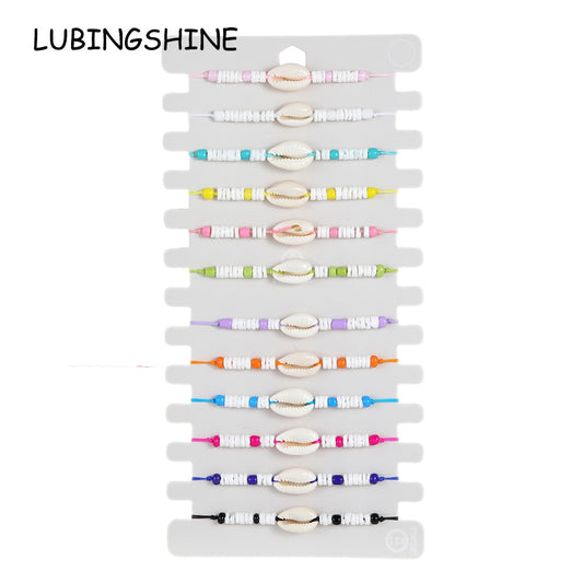 12pcs Summer Shell Bracelet Fashion Beach Handmade Cowrie Bracelets&Bangles for Women Men Anklet Boho Jewelry Wholesale