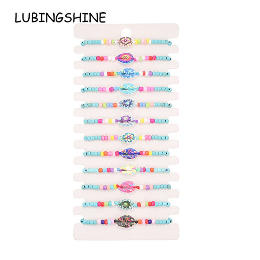 Boho 12pcs Colorful Seed Beads Shell Charms Braided Bracelets for Women Men Adjustable Rope Chain Anklets Beach Handmade Jewelry