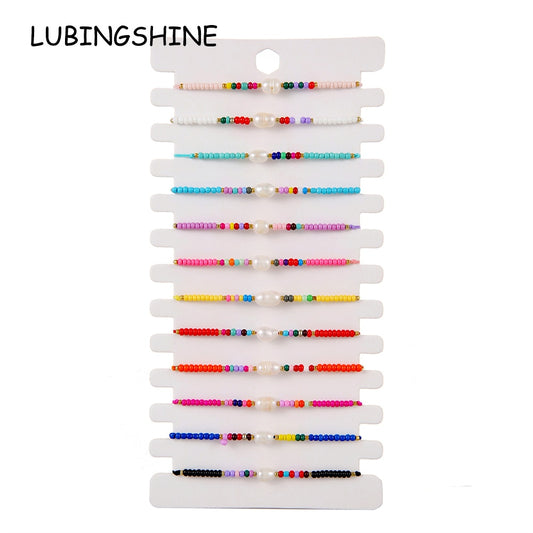 boho 12pcs/lot Colorful Czech Seed Beads Charms Bracelet Hand Woven Stackable Pearl Pendant Anklets Bracelets Jewelry Gift