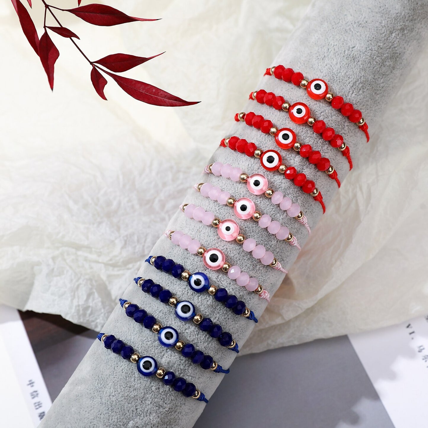 12pcs/lot Charms Knitted Bracelet for Women Adjustable Turkey Blue Evil Eye Crystal Beads Bracelets Anklet Jewelry Wholesale