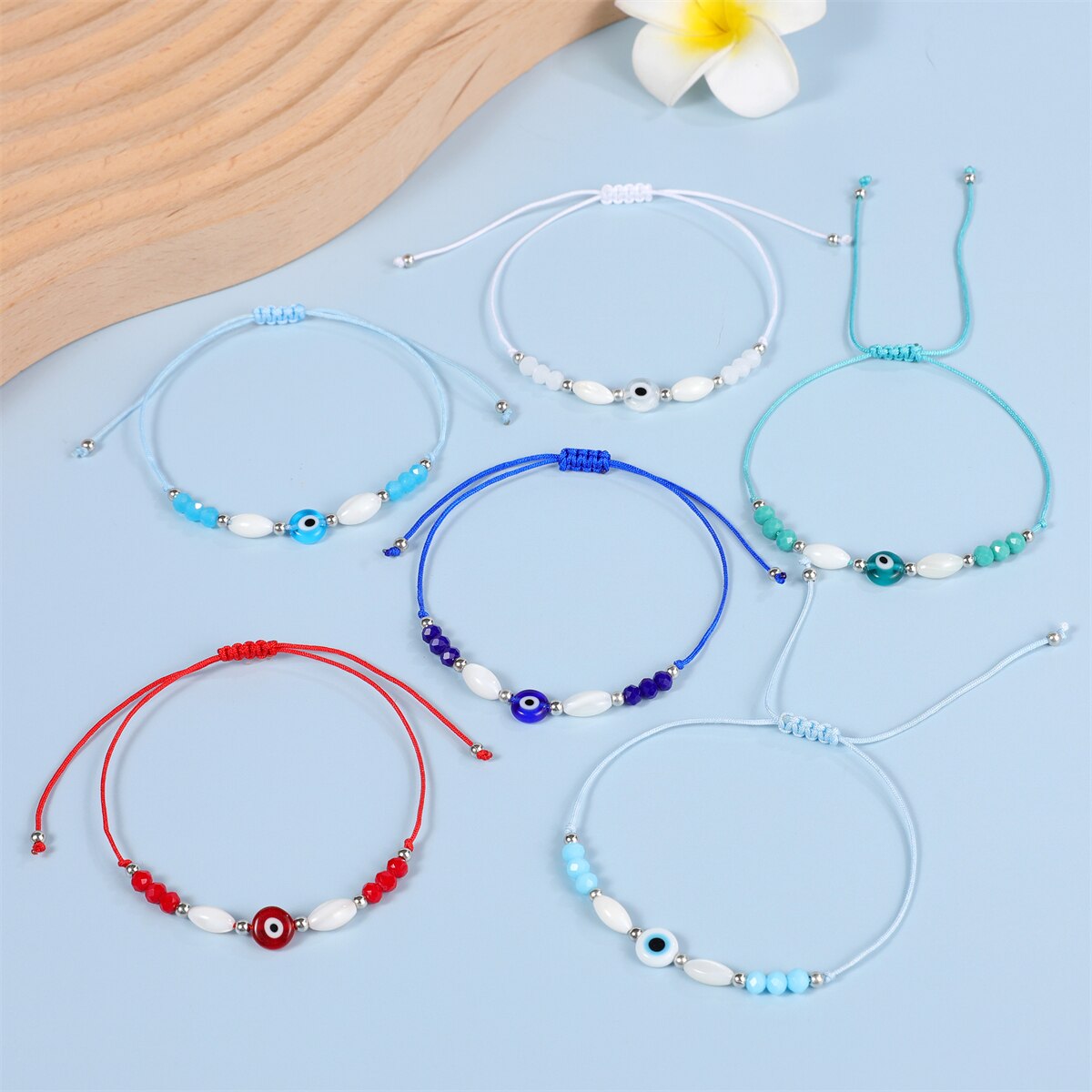 12pcs/lot Crystal Pearl Beads Evil Eye Charms Bracelets for Women Men Adjustable Handwoven Bracelet Anklets Jewelry