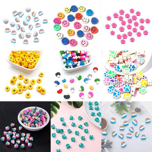 50pcs/lot Cartoon Flowers Evil Eye Polymer Clay Spacer Beads for Women Girls Jewelry Making DIY Bracelet Necklace  Accessories