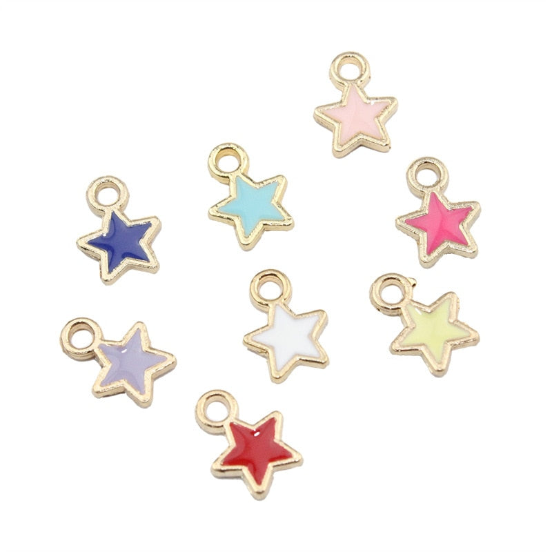 50pcs/lot Metal Drip Oil Star Pendants DIY Making Earrings Necklaces Jewelry DIY Accessories Wholesale